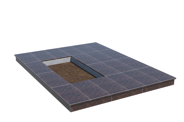 Площадки на могилу в Астрахани | Площадка с вертикальной (10 см) облицовкой Дымовским гранитом (под цветник)