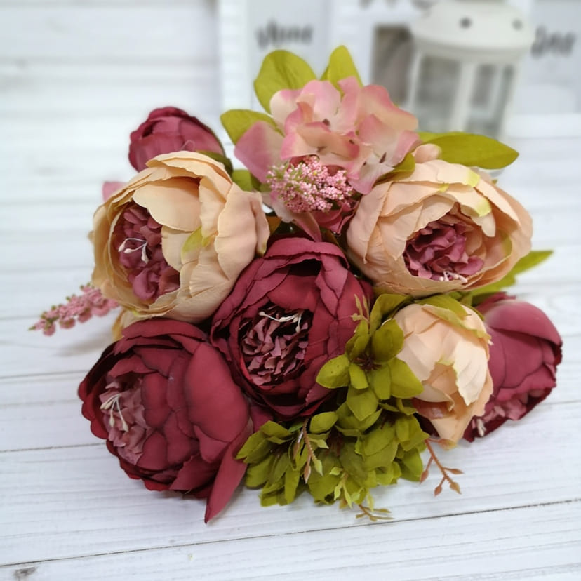 Искусственные цветы в Астрахани | Цветы искусственные «Пионы», персиково-малиновые, букет