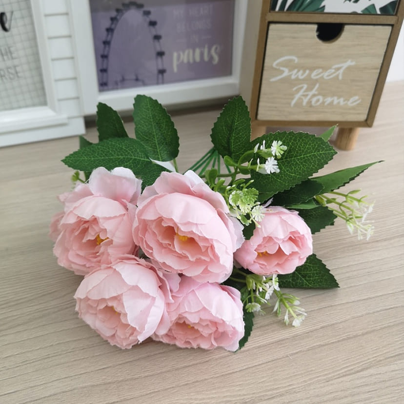 Искусственные цветы в Астрахани | Цветы искусственные «Минипиончики с гипсофилой», нежно-розовые, букет