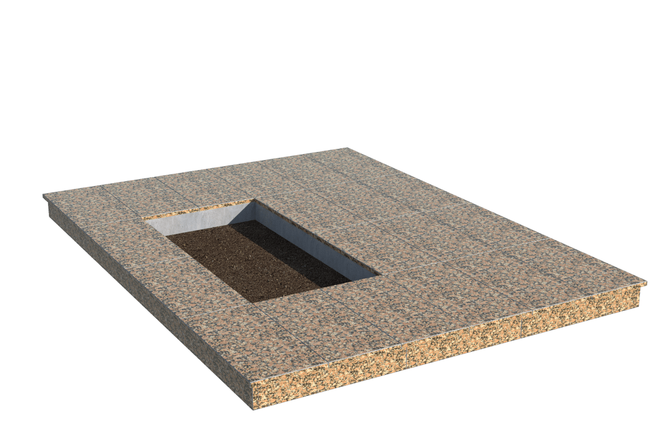 Площадки на могилу в Астрахани | Площадка с вертикальной (10 см) облицовкой Южно-Султаевским гранитом (под цветник)