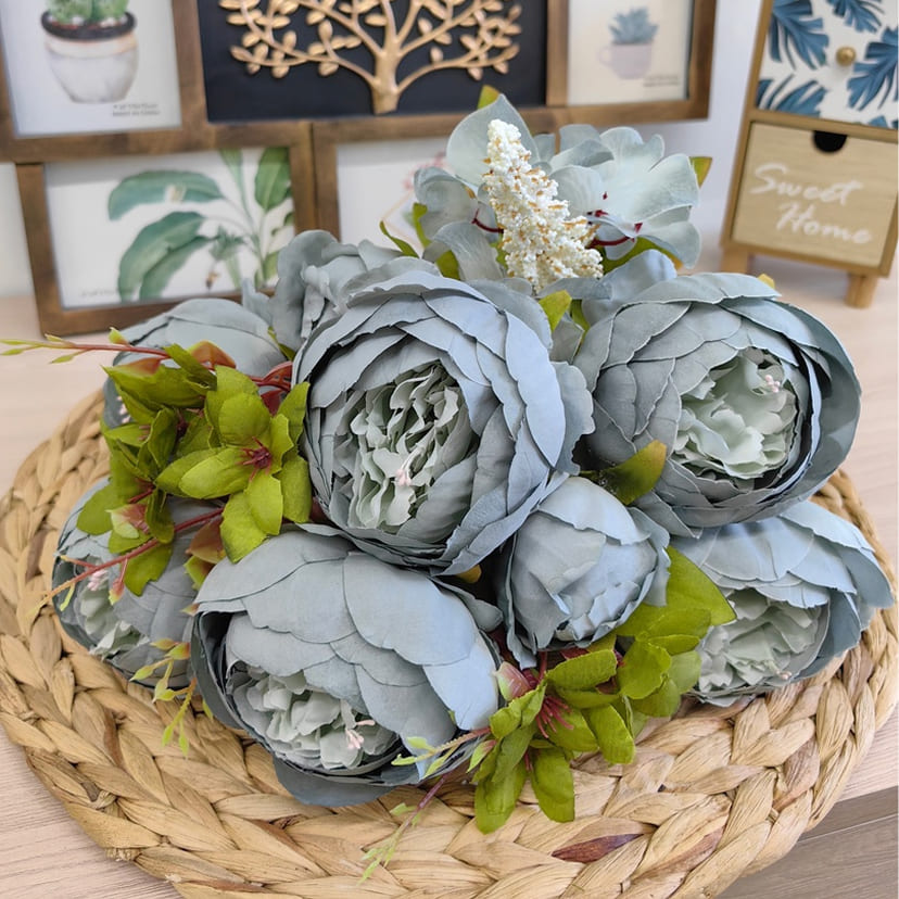 Искусственные цветы в Астрахани | Цветы искусственные «Пионы», серо-голубые, букет